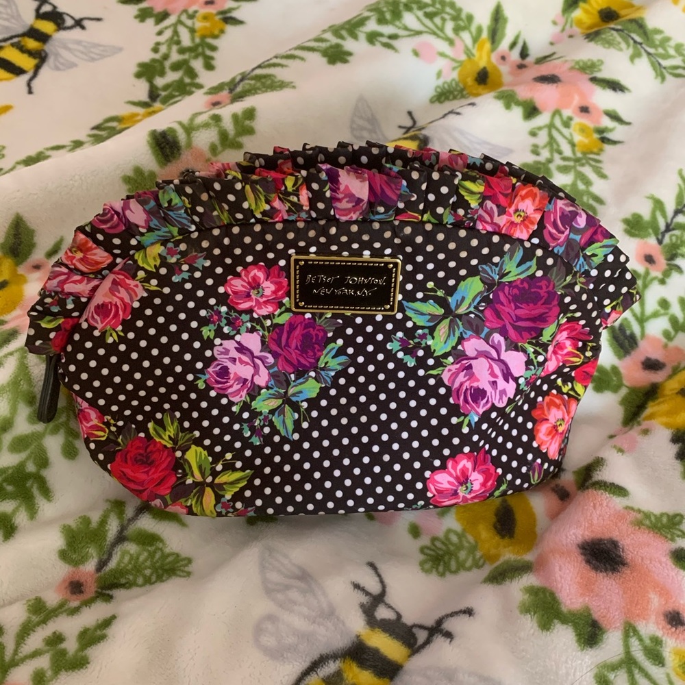 Betsey Johnson floral dotted makeup pouch